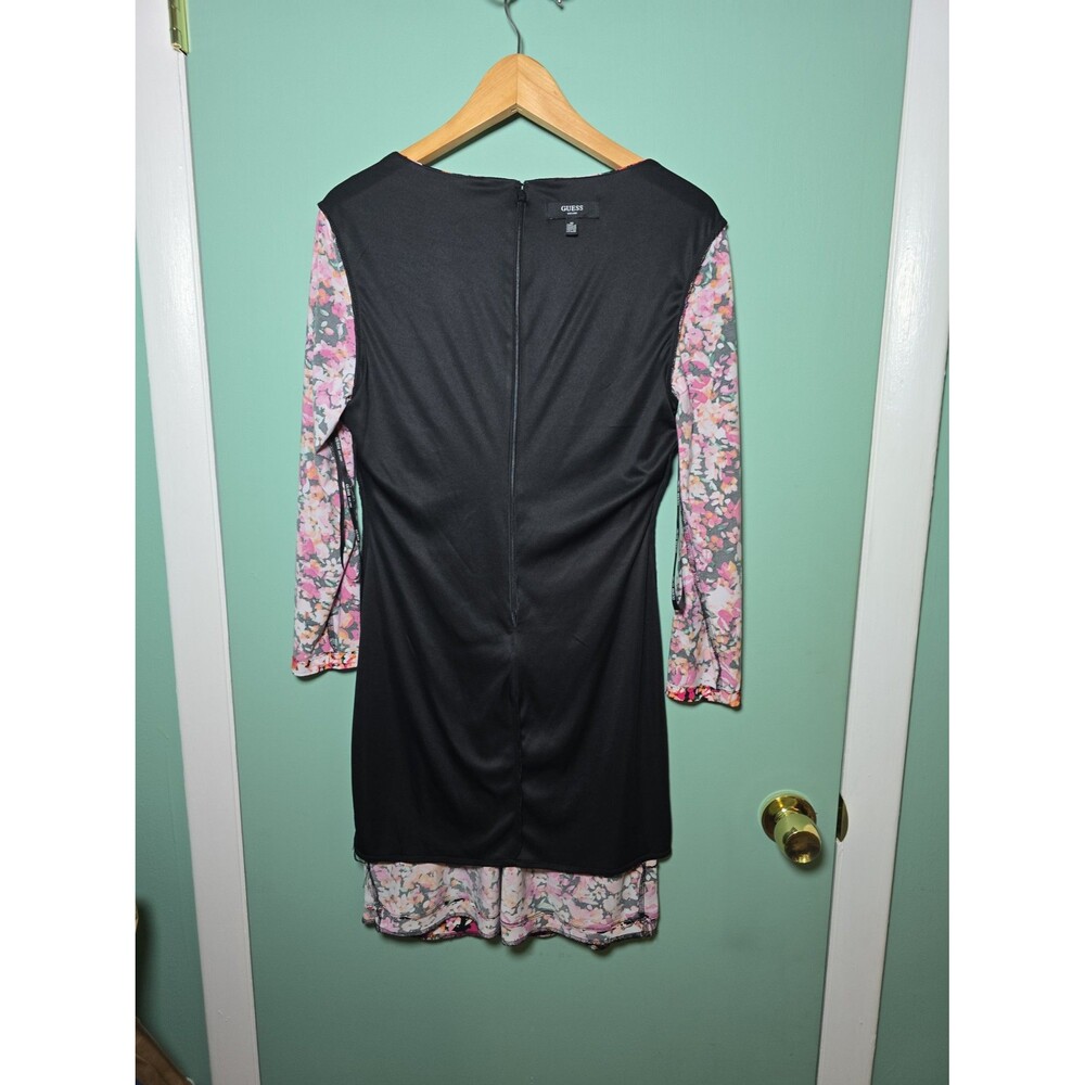 Guess Pink & Orange Floral Cocktail Dress Rutched Waist Stretch size 12 - Picture 5 of 6